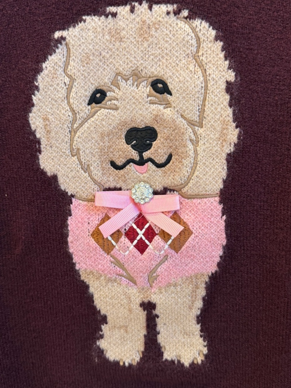 NWT new medium Anthropologie dog Crewneck Sweater wine lab burgundy - Picture 7 of 17